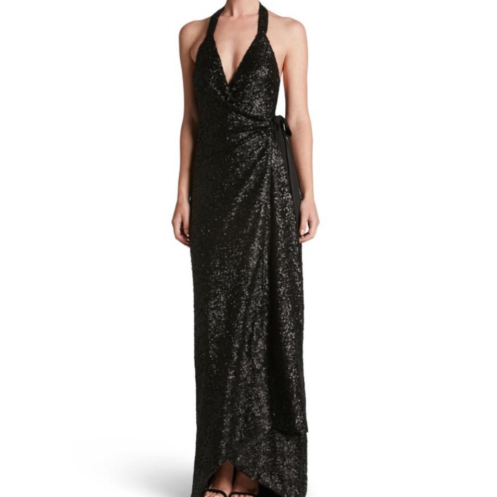 DRESS THE POPULATION GISELLE SEQUIN WRAP BLACK Medium